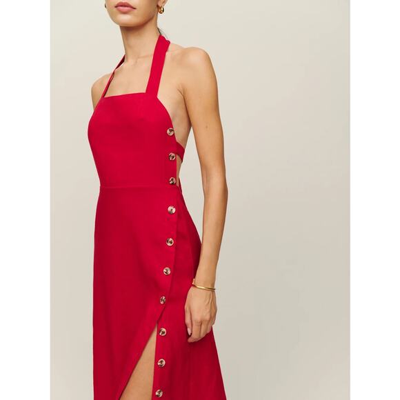 Reformation Mar Linen Dress Cherry - Picture 3 of 11